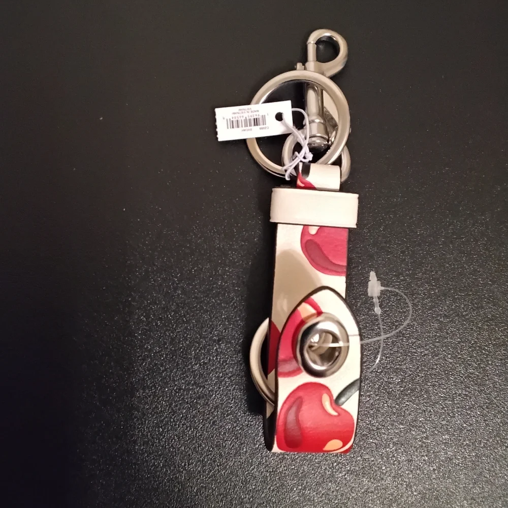 Coach Cherry Print Keychain with Silver Hardware NWT